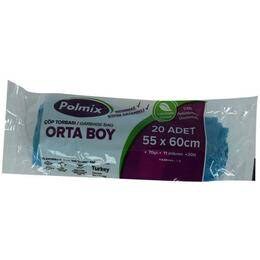 Çöp Torbası Orta Boy 55 x 60 cm 70 gr  30 lt Mavi Rulo 20 Adet