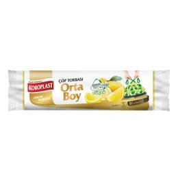 Koroplast Ekstra Güçlü Limon Büzgülü Orta Boy 15’li Çöp Torbası