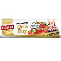 Koroplast Orta Boy Çilek 15 Adet Büzgülü Çöp Torbası