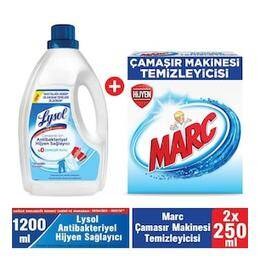 Lysol 1200 ml Çamaşırlar İçin Antibakteriyel Hijyen Sağlayıcı + 2 x 250 ml Marc Çamaşır Makinesi Temizleyici