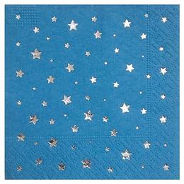Story 50’li 24×24 cm Gümüş Varak Yıldız Desenli Mavi Renkli Kağıt Peçete